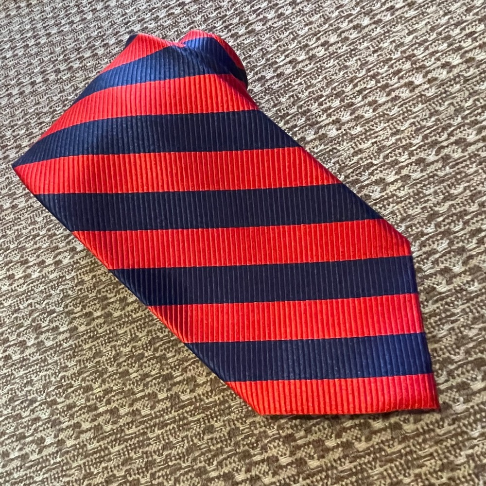 Paul Fredrick Silk Tie Red Blue Repp Stripe 3.5x64‎ Executive Preppy Old Money